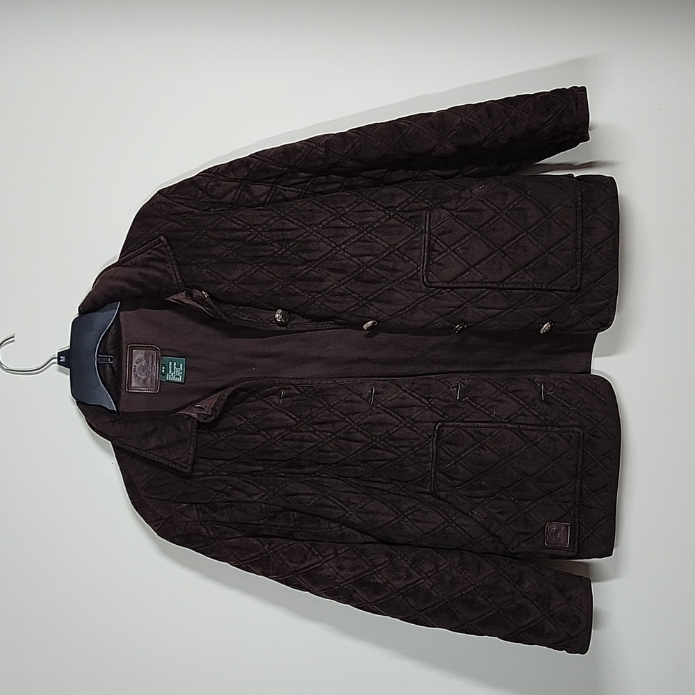Vintage Ralph Lauren chocolate brown quilted chore barn coat button front pocket